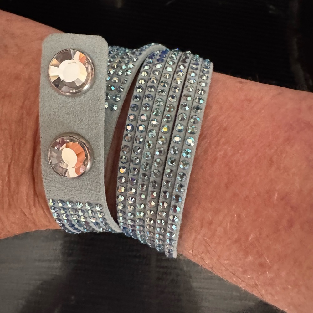 Swarovski Crystal Double Wrap Suede Bracelet in light blue